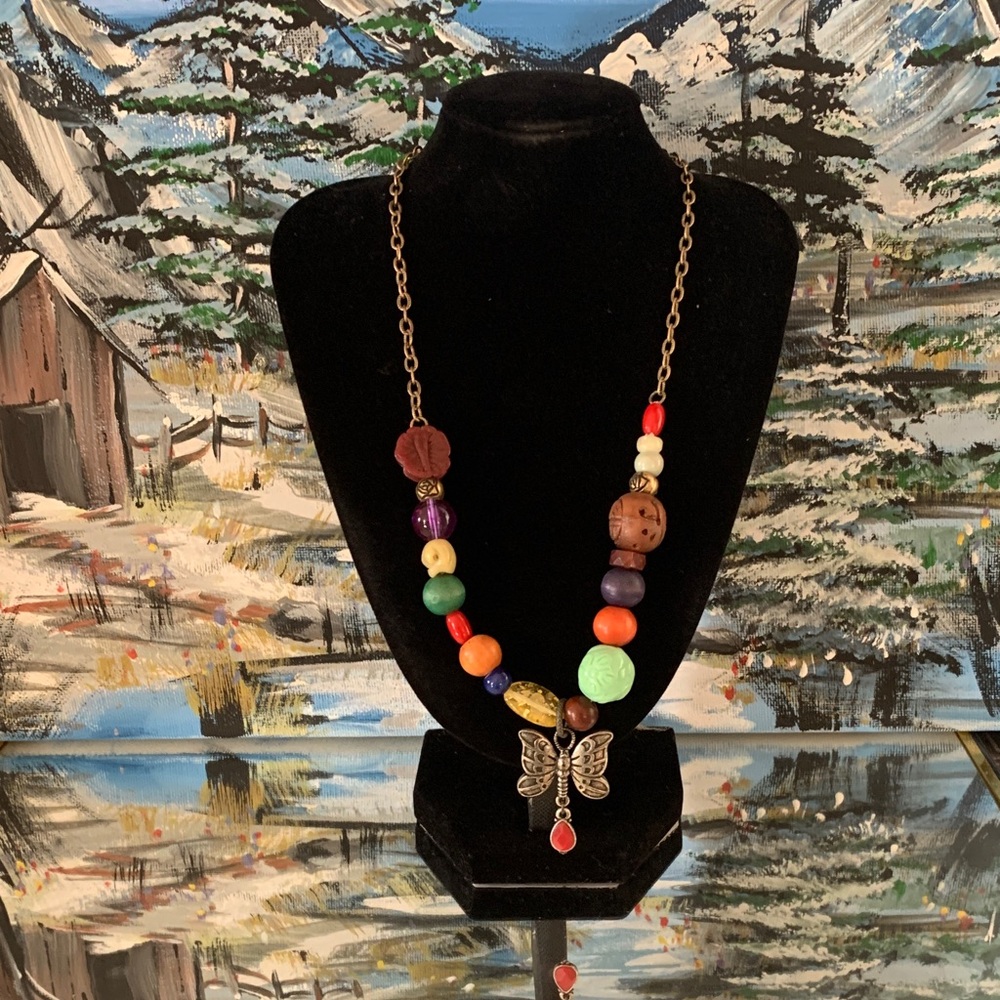 Lucky Brand Multicolor Beaded Butterfly Necklace